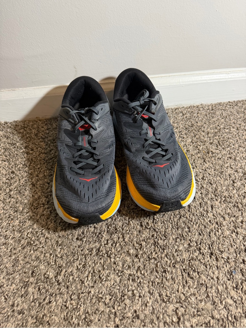 Hoka Men's Gray with Yellow Athletic Running Shoes